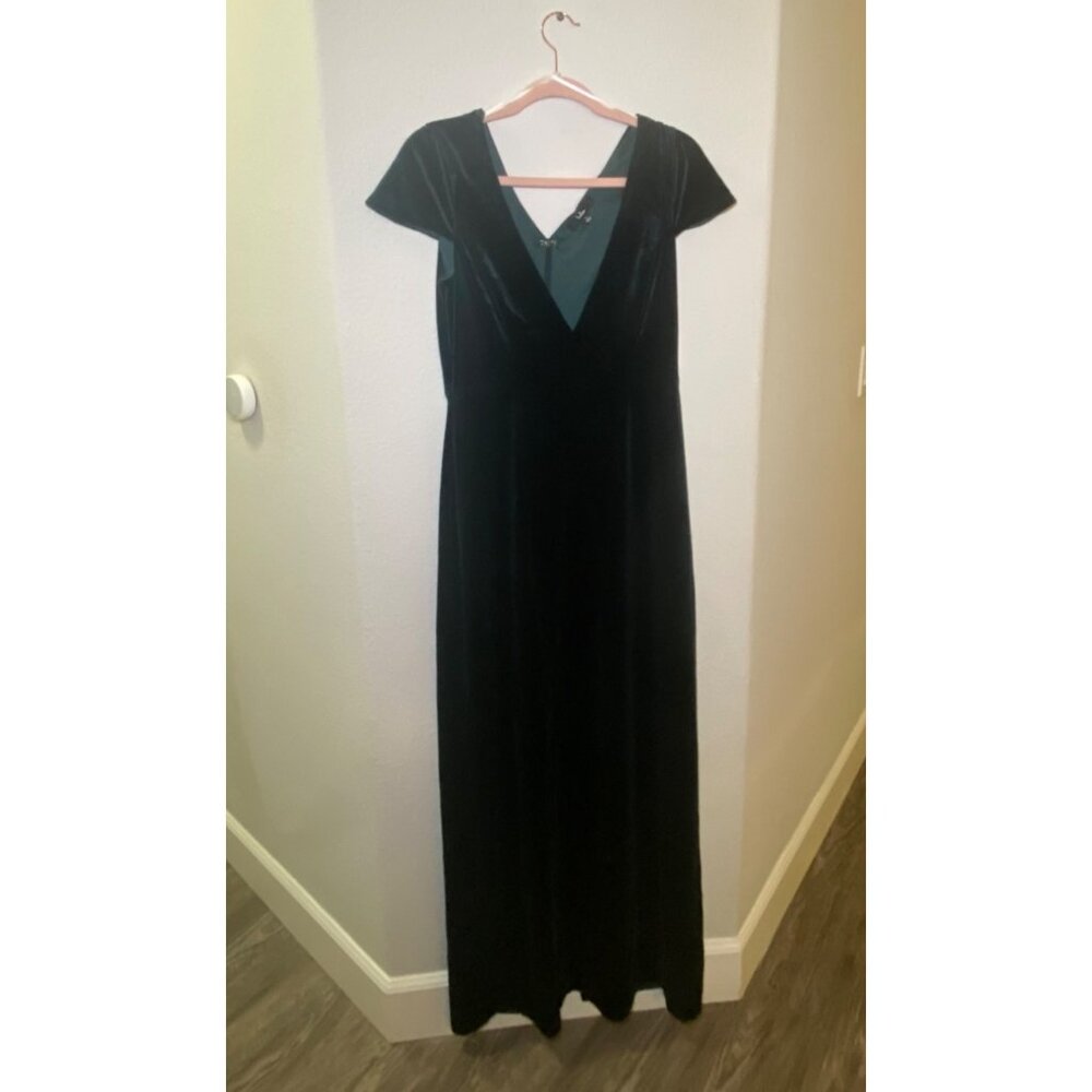 Lulus Womens Velvet Green Maxi‎ Dress Cap Sleeves V-Neck Elegant Holiday Party